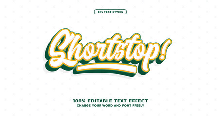 shortstop: stylish text effects with white, yellow, and green accents. bold outline and solid shadow