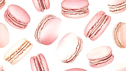 Sticker - Watercolor seamless pattern of colorful macaroons on a white background