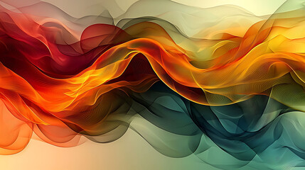 Aufkleber - Abstract swirling smoke in red, orange, yellow, green, and blue hues on a beige background.