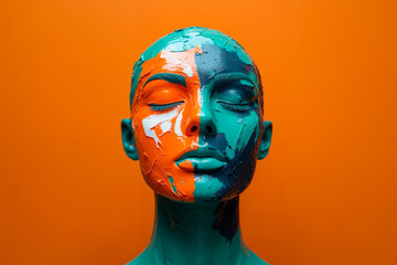 Sticker - A woman with orange and blue paint on her face