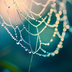 Ethereal Dew Drops Glistening on a Delicate Spider s Web at Dawn