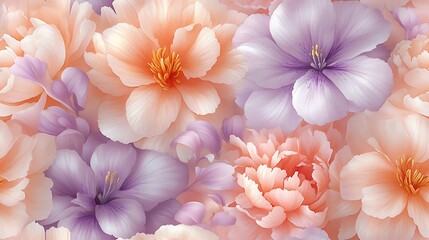 Sticker - Watercolor pastel peonies and lilies, soft peach and lilac tones, intertwined in a seamless pattern, hd quality, light and shadow play across delicate petals, intricate floral detailing,