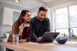 © Drazen - Happy couple using laptop and credit card while ordering online.