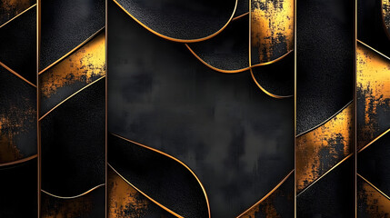 Canvas Print - Black-and-gold abstract wallpaper with geometric