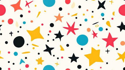 Wall Mural - Seamless retro pattern with colorful polka dots and star elements