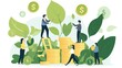 © Charoen - Illustration of banks committing to sustainability by investing in environmentally responsible projects and promoting green financial products, illustrations