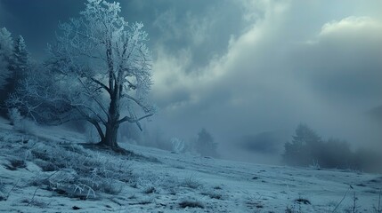 Poster - Winter Wonderland: A Foggy Forest Scene