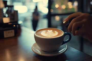 Wall Mural - cup of coffee latte in coffee shop