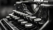 © P.G - Black-and-white close-up of a classic typewriter, with a focus on the keys and vintage paper roll.