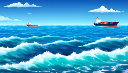 Marine illustration of vast ocean with ships sailing, sea background image