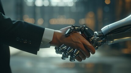 Aufkleber - A robot hand shakes a human hand