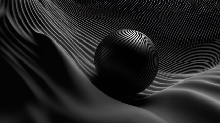 Sticker - Abstract Black Sphere on a Wavy Surface