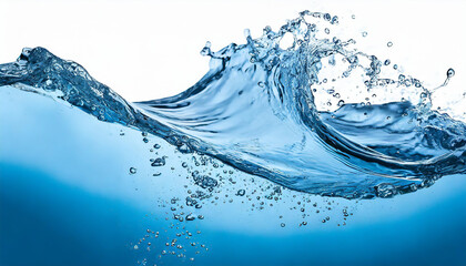 Captivating water splash in vibrant shades of blue captured against a white background