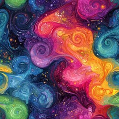 Wall Mural - seamless pattern of swirling fractal galaxies in vibrant colors