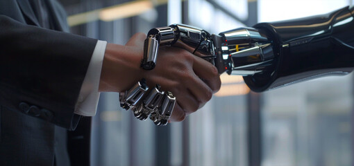 Poster - A robot hand shakes a human hand