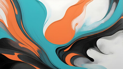 A white background with subtle, flowing gradients blending softly between orange, turquoise, black. A texture with a rough, grainy feel, with smoky wisps adding depth.	
