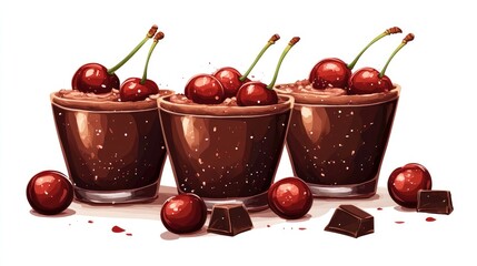 Poster - Chocolate cups filled with cherry liqueur and adorned with fresh cherries accompanied by chocolate pieces