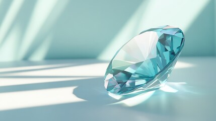 Poster - Aquamarine gemstone resting on a light surface