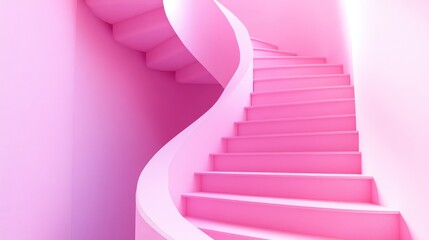 Aufkleber - 3D rendering of pink spiral stairs with cylindrical design set against an abstract background in pastel hues creating a minimalistic scene