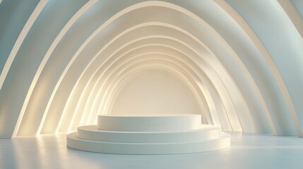 Poster - Abstract 3D space featuring a cylindrical podium Minimalistic wall backdrop designed for product mockup presentation Stage setup for 3D visualization