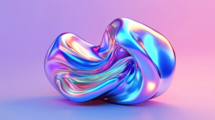 Poster - Abstract 3D Rendering Of Iridescent Sculpture Surreal Organic Form Colorful Metallic Shape Visual Art Generative Art Computer Design Graphics Illustration Imitation