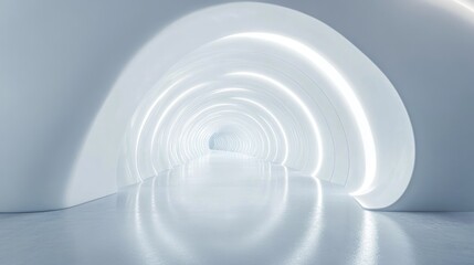 Aufkleber - 3D rendering of a white abstract sci fi tunnel resembling a futuristic spaceship corridor
