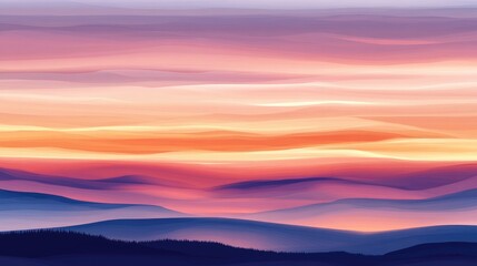 Poster - Abstract Landscape With Beautiful Clouds At Sunset Layered Cloud Formation Stunning Sunset Cloudscape Smoky Cloud Layers 2D Computer Generated Illustration