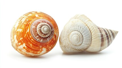 Aufkleber - Cockleshell and Snail Shell on White Background