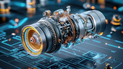 Poster - Futuristic Engine Technology with Neon Highlights
