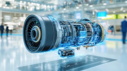 Poster - High-Tech Engine with Digital Interface and Transparent Design