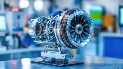 Poster - Detailed Aircraft Engine on Display in Workshop
