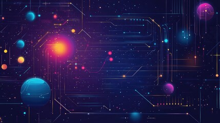 Aufkleber - Blue Purple Background With Digital Space Style Design Science Technology Meta Virtual Interactive Elements Digital Platform Digital Grid Futuristic Grid Pattern