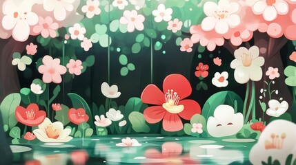 Poster - Blooms in Natural Setting Floral Backdrop Garden Blossoms Nature