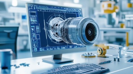 Poster - High-Tech Engine Design on Computer Screen