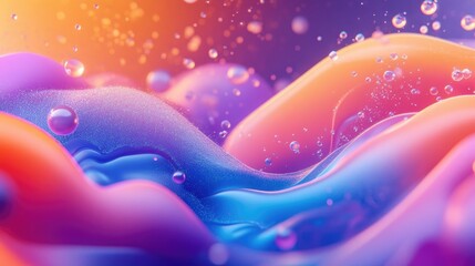 Aufkleber - Abstract 3D Render Of Iridescent Neon Painted Chaotic Liquid With Bubbles Modern Wallpaper Design Beautiful Background Featuring Smooth Geometric Shapes