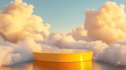 Aufkleber - 3D render of a yellow podium surrounded by clouds for showcasing products