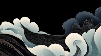 Aufkleber - Black Wavy Glossy Silk Drapery Fabric with Rippled Texture Abstract Background