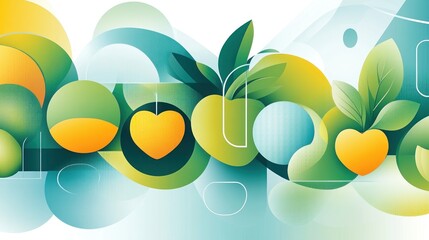 Wall Mural - Abstract illustration of fruits and leaves in vibrant colors.