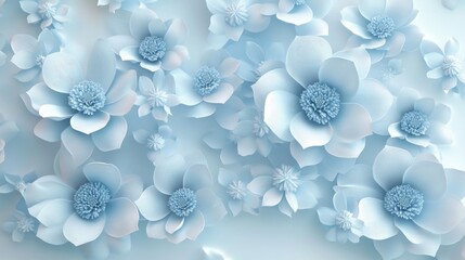 Aufkleber - 3D Wallpaper featuring a pattern of light blue flowers