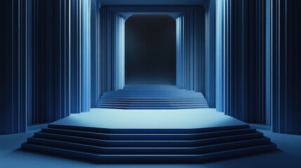 Aufkleber - Abstract blue composition featuring a 3D rendered mock up podium digital illustration