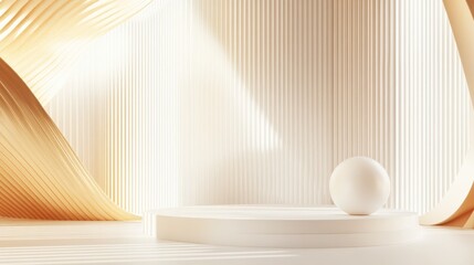 Aufkleber - 3D abstract geometric backdrop featuring a pedestal Minimalist modern illustration in white and gold tones