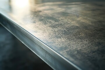 Poster - Close-up of a metallic surface reflecting light in a modern industrial space during the day