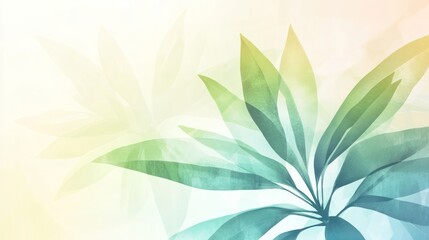 Poster - Abstract illustration of green leaves with a soft, pastel background.