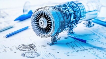 Poster - Turbine Engine Blueprint with Detailed Design Illustration