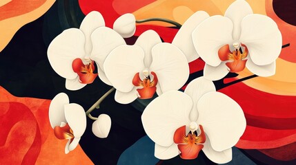Aufkleber - Abstract composition featuring hand drawn phalaenopsis orchids