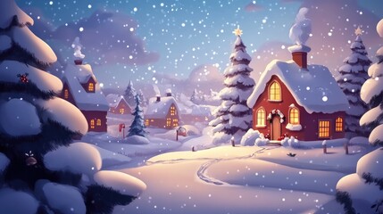 Poster - 2D cartoon style festive greeting card for the Christmas season celebrating the winter holidays