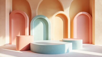 Aufkleber - Abstract mockup scene featuring a pastel colored geometric shape podium background for product presentation 3D rendering