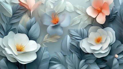 3D wallpaper illustration featuring a floral design mural art and abstract texture suitable for wall decor