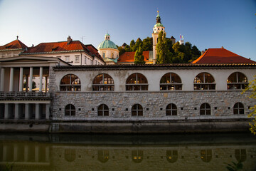 Ljubljana city on the banks of Ljubljanica river