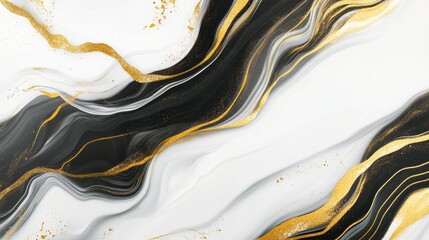 Aufkleber - Abstract Marble Background Design With Luxury Wave Fractal Textures In Golden Black And White Fluid Art Copyspace Wallpaper Stunning 3D Rendered Image